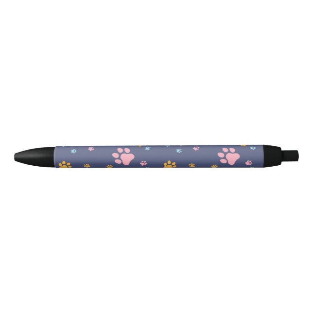 Colorful Animal Paw Prints Pattern Black Ink Pen (Front)
