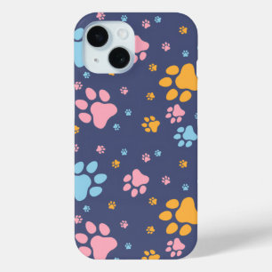 Colorful Animal Paw Prints Pattern iPhone 15 Case