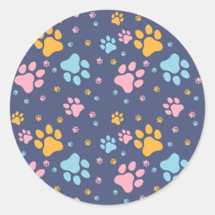 Colorful Animal Paw Prints Pattern Classic Round Sticker