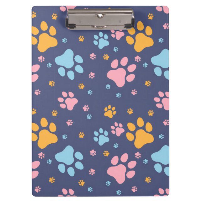 Colorful Animal Paw Prints Pattern Clipboard (Front)