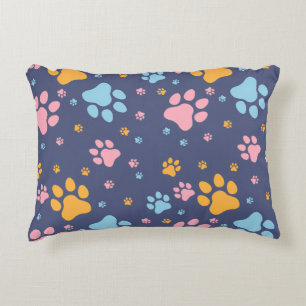 Colorful Animal Paw Prints Pattern Decorative Cushion
