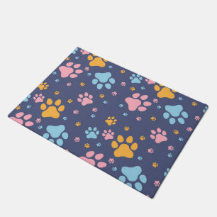 Colorful Animal Paw Prints Pattern Doormat