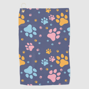 Colorful Animal Paw Prints Pattern Golf Towel