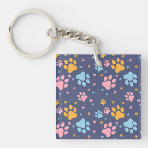Colorful Animal Paw Prints Pattern Key Ring