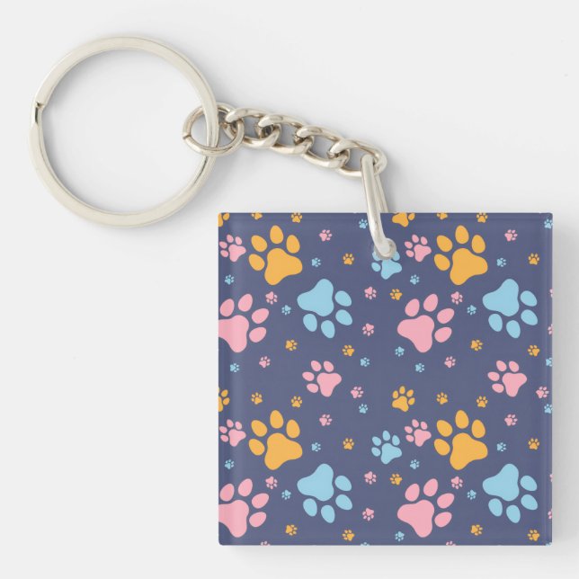 Colorful Animal Paw Prints Pattern Key Ring (Front)