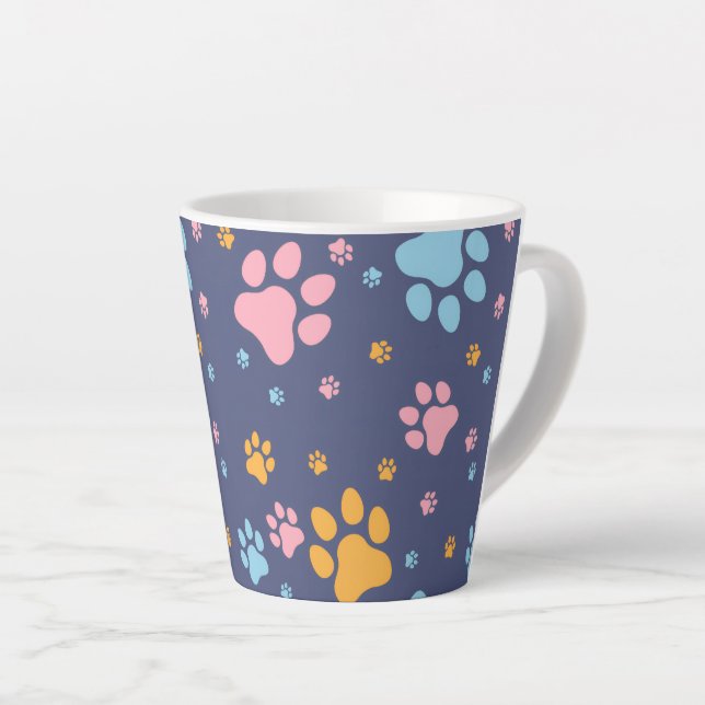 Colorful Animal Paw Prints Pattern Latte Mug (Right Angle)