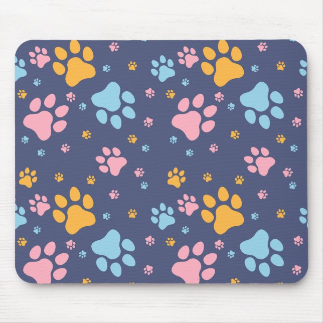 Colorful Animal Paw Prints Pattern Mouse Mat (Front)
