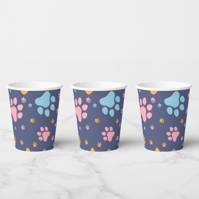 Colorful Animal Paw Prints Pattern Paper Cups (Multi)