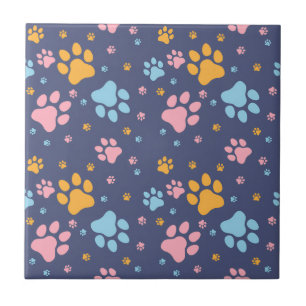 Colorful Animal Paw Prints Pattern Tile