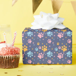 Colorful Animal Paw Prints Pattern Wrapping Paper