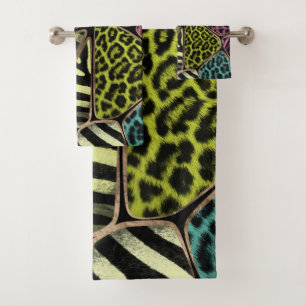Colorful Animal Print - Leopard and Zebra Bath Towel Set