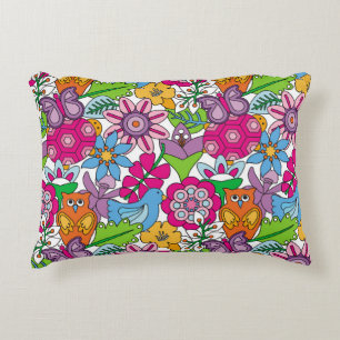 Colorful animals and flowers vintage seamless patt decorative cushion