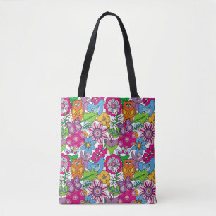 Colorful animals and flowers vintage seamless patt tote bag