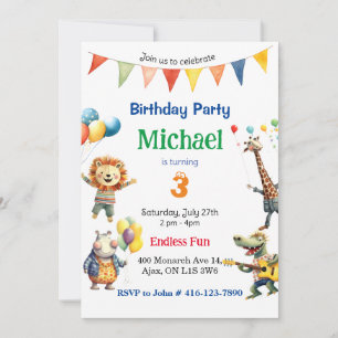 Colorful animals Birthday Party Invitation