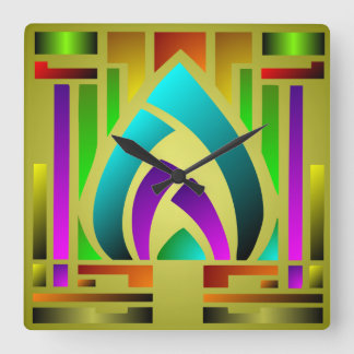 Colorful Art Deco Square Wall Clock