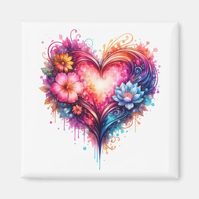 Colorful artistic heart square magnet (Front)
