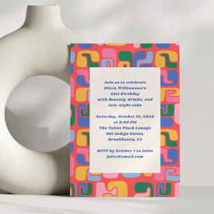 Colorful Artsy Modern Red Shapes Birthday Party Invitation