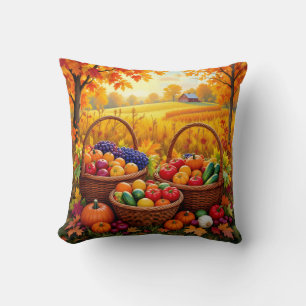 Colorful Autumn Harvest Baskets Cushion