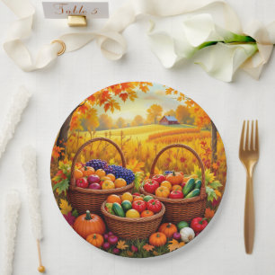 Colorful Autumn Harvest Baskets Paper Plate