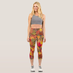 Colorful autumn leaves capri leggings