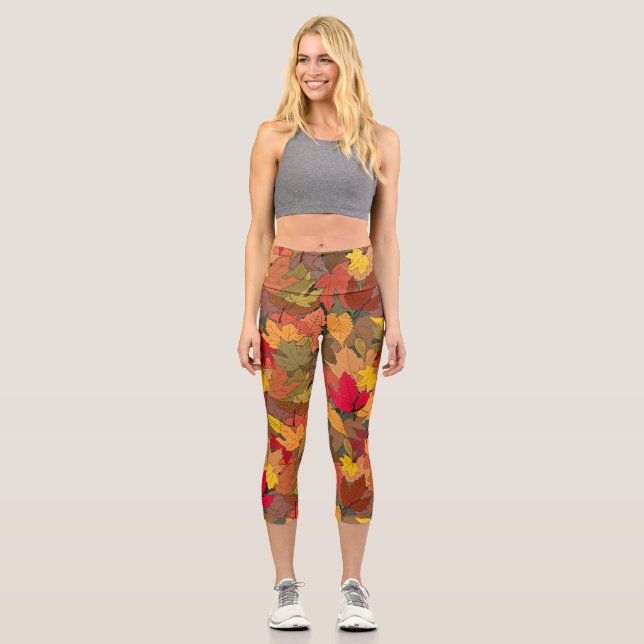 Colorful autumn leaves capri leggings (Front)