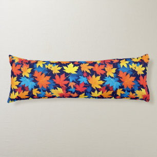 Colorful Autumn Leaves On Dark Blue Background Body Cushion