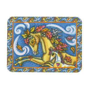 COLORFUL AUTUMN LEAVES ON WHIMSICAL HORSE & COLT MAGNET