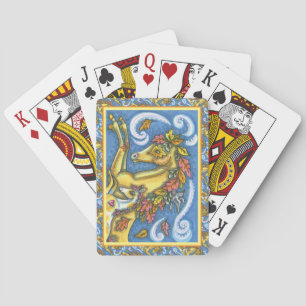 COLORFUL AUTUMN LEAVES ON WHIMSICAL HORSE & COLT PLAYING CARDS