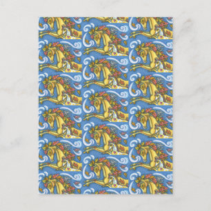 COLORFUL AUTUMN LEAVES ON WHIMSICAL HORSE & COLT POSTCARD