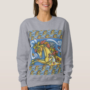 COLORFUL AUTUMN LEAVES ON WHIMSICAL HORSE & COLT SWEATSHIRT