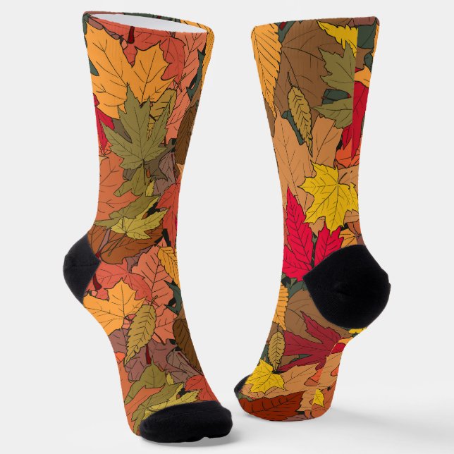 Colorful autumn leaves socks (Angled)