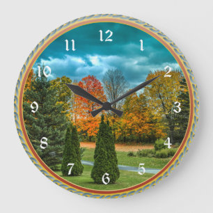 Colorful Autumn Scenic Photo Large Clock