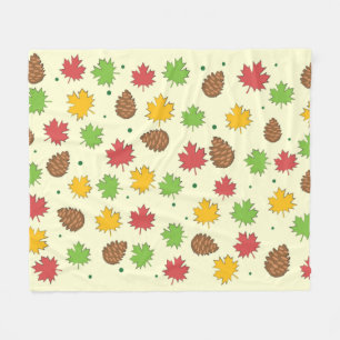 Colorful Autumnal Leafs & Pine Cones Pattern Fleece Blanket