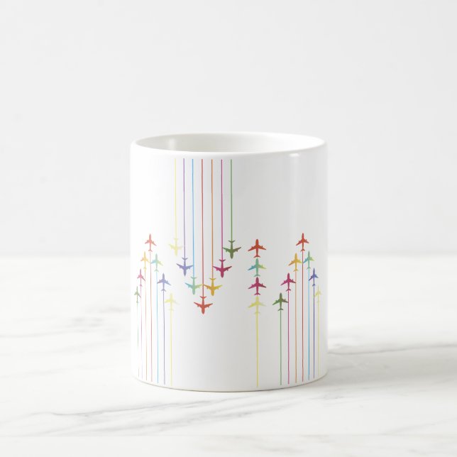 Colorful Aviation Plane Silhouettes Coffee Mug (Center)