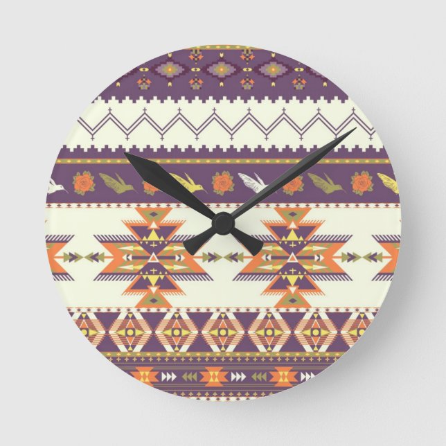 Colorful aztec pattern round clock (Front)