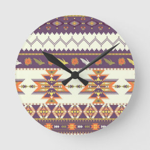 Colorful aztec pattern round clock