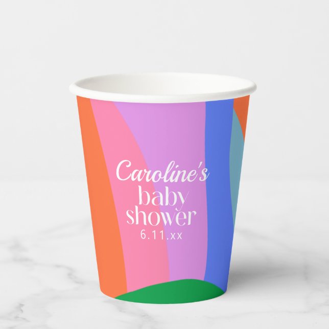 Colorful Baby Shower Abstract Waves Modern Custom Paper Cups (Front)