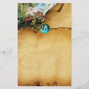 COLORFUL BABY SHOWER Parchment Blue Gem Monogram Stationery