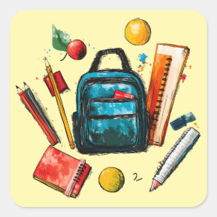 Colorful Back to School Supplies for Students Square Sticker