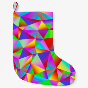 Colorful background from many multicolored triangl small christmas stocking