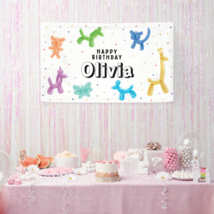 Colorful Balloon Animals, Any Age Happy Birthday Banner
