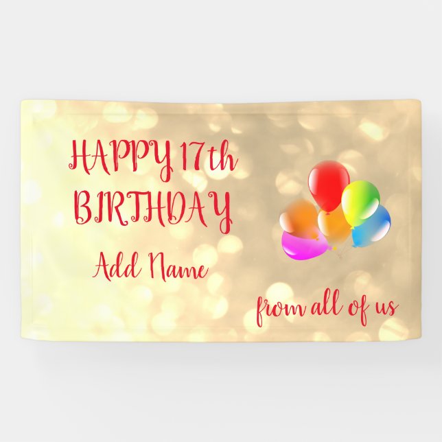 Colorful balloon design Happy 17th Birthday Banner (Horizontal)