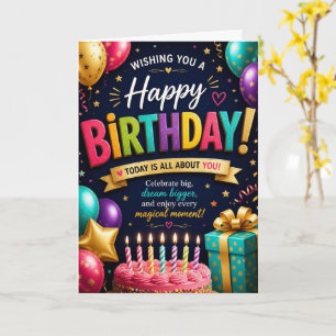 Colorful Balloons Cake Happy Birthday Card