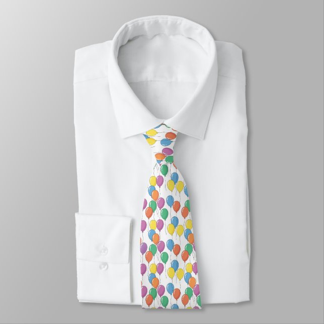 Colorful Balloons White Background Tie (Tied)