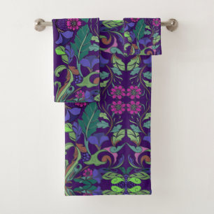 Colorful Baroque vintage style floral navy blue Bath Towel Set