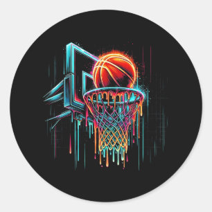 Colorful Basketball Dripping Color Splash Hoop Net Classic Round Sticker