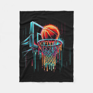 Colorful Basketball Dripping Color Splash Hoop Net Fleece Blanket