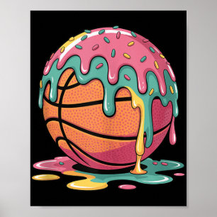 Colorful Basketball Ice Cream Drip Melting Ice Cre Poster