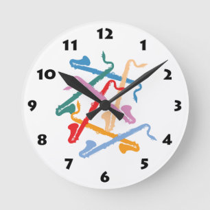 Colorful Bass Clarinet Round Clock