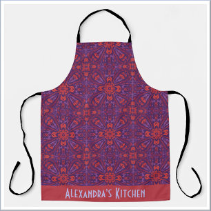Colorful Batik Red & Purple Abstract Apron